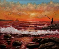 "Morski zalez i ribar maslena kartina ", Valentina Kostadinova  | Dea Art