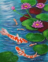 "Vodni lilii i ribki Koi maslena kartina", Valentina Kostadinova  | Dea Art
