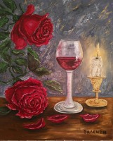 "Cherveni rozi i vino. maslena kartina", Valentina Kostadinova  | Dea Art