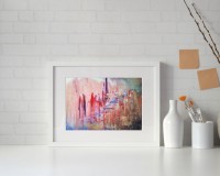 "Kartichka Print Abstraktna Lirichna Kartina v Rozovo i Zlatno Pink Abstract", Traksi art | Dea Art
