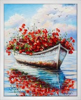 "Картина с лодка и макове - Морска романтика", Арт галерия в София -  Даниела Стойкова | Дея Арт