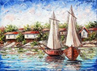 "Морски пейзаж с лодки - Отражения от старо врема", Арт галерия в София -  Даниела Стойкова | Дея Арт